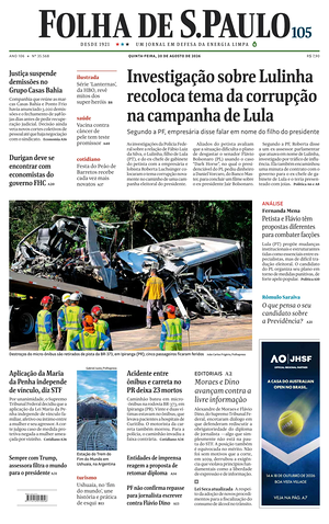 Prima pagina Folha de S.Paulo di oggi - Quotidiano estero