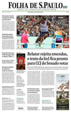 Prima pagina Folha de S.Paulo di oggi - Quotidiano estero