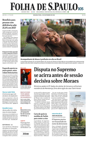 Prima pagina Folha de S.Paulo di oggi - Quotidiano estero