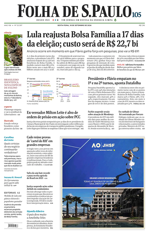 Prima pagina Folha de S.Paulo di oggi - Quotidiano estero