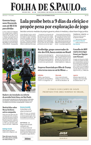 Prima pagina Folha de S.Paulo di oggi - Quotidiano estero