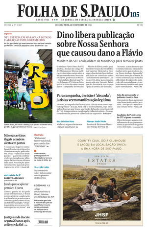 Prima pagina Folha de S.Paulo di oggi - Quotidiano estero