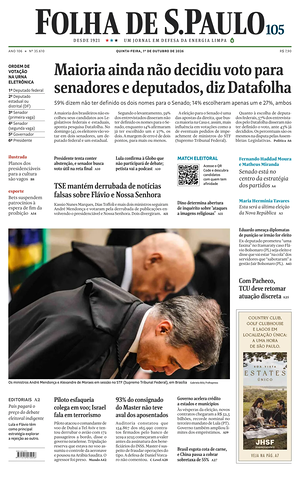 Prima pagina Folha de S.Paulo di oggi - Quotidiano estero