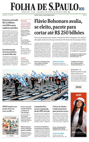 Prima pagina Folha de S.Paulo di oggi - Quotidiano estero