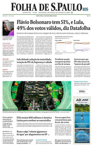Prima pagina Folha de S.Paulo di oggi - Quotidiano estero