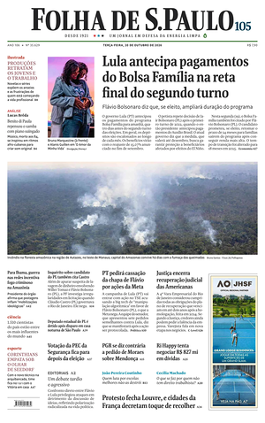 Prima pagina Folha de S.Paulo di oggi - Quotidiano estero