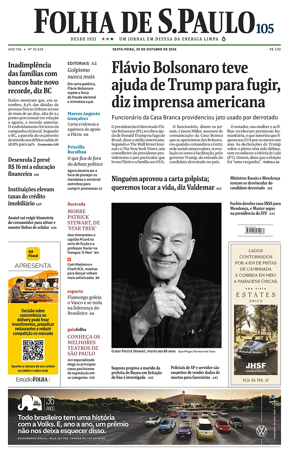 Portada Folha de S.Paulo de hoy - Quiosco 30 octubre 2026