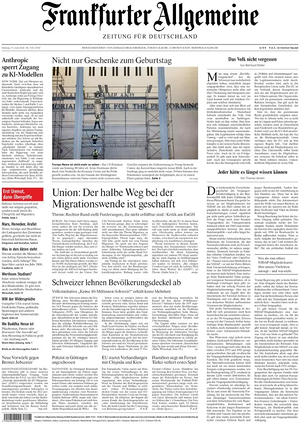 Titelseite von Frankfurter Allgemeine Zeitung heute - Überregionale Zeitungen