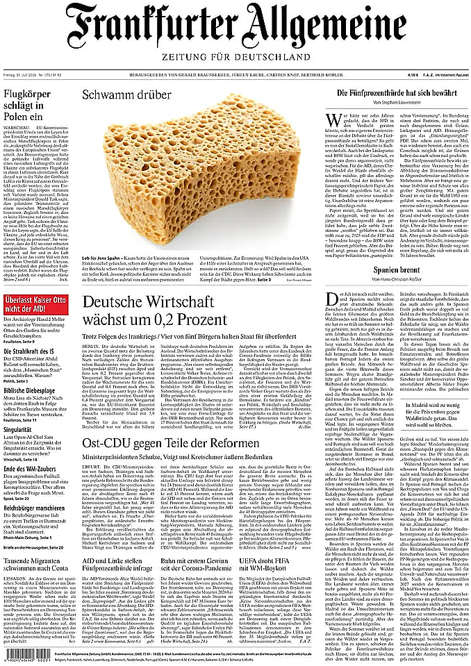 Titelseite von Frankfurter Allgemeine Zeitung heute - Presse 31 Juli 2026