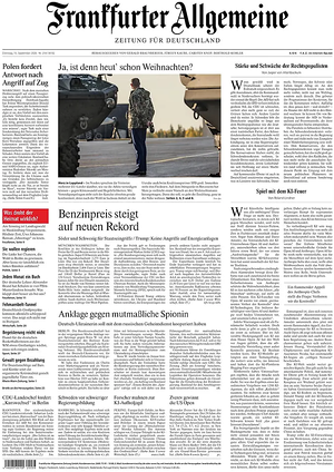 Titelseite von Frankfurter Allgemeine Zeitung heute - Überregionale Zeitungen
