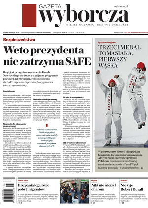 Prima pagina Gazeta Wyborcza di oggi - Quotidiano estero