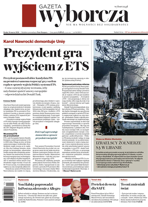 Prima pagina Gazeta Wyborcza di oggi - Quotidiano estero