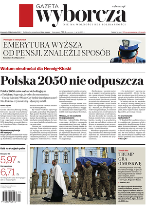 Prima pagina Gazeta Wyborcza di oggi - Quotidiano estero