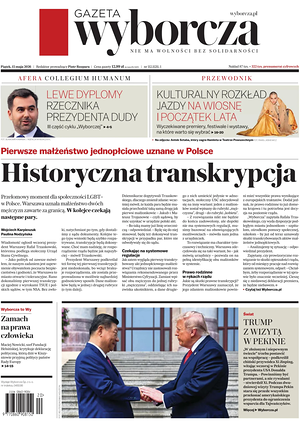 Prima pagina Gazeta Wyborcza di oggi - Quotidiano estero