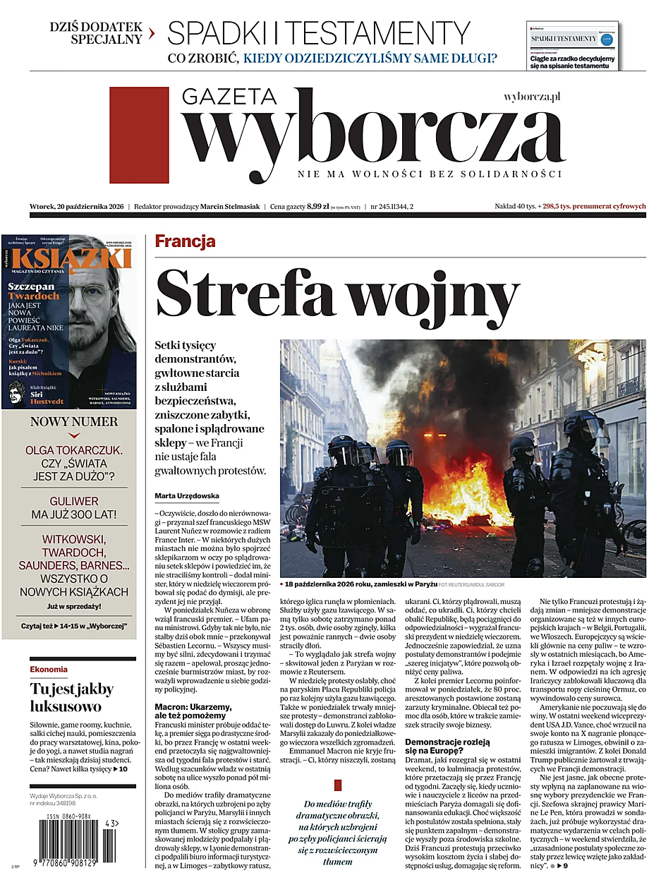 Prima pagina Gazeta Wyborcza di oggi - Edicola 20 Ottobre 2026