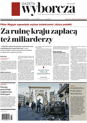 Prima pagina Gazeta Wyborcza di oggi - Quotidiano estero