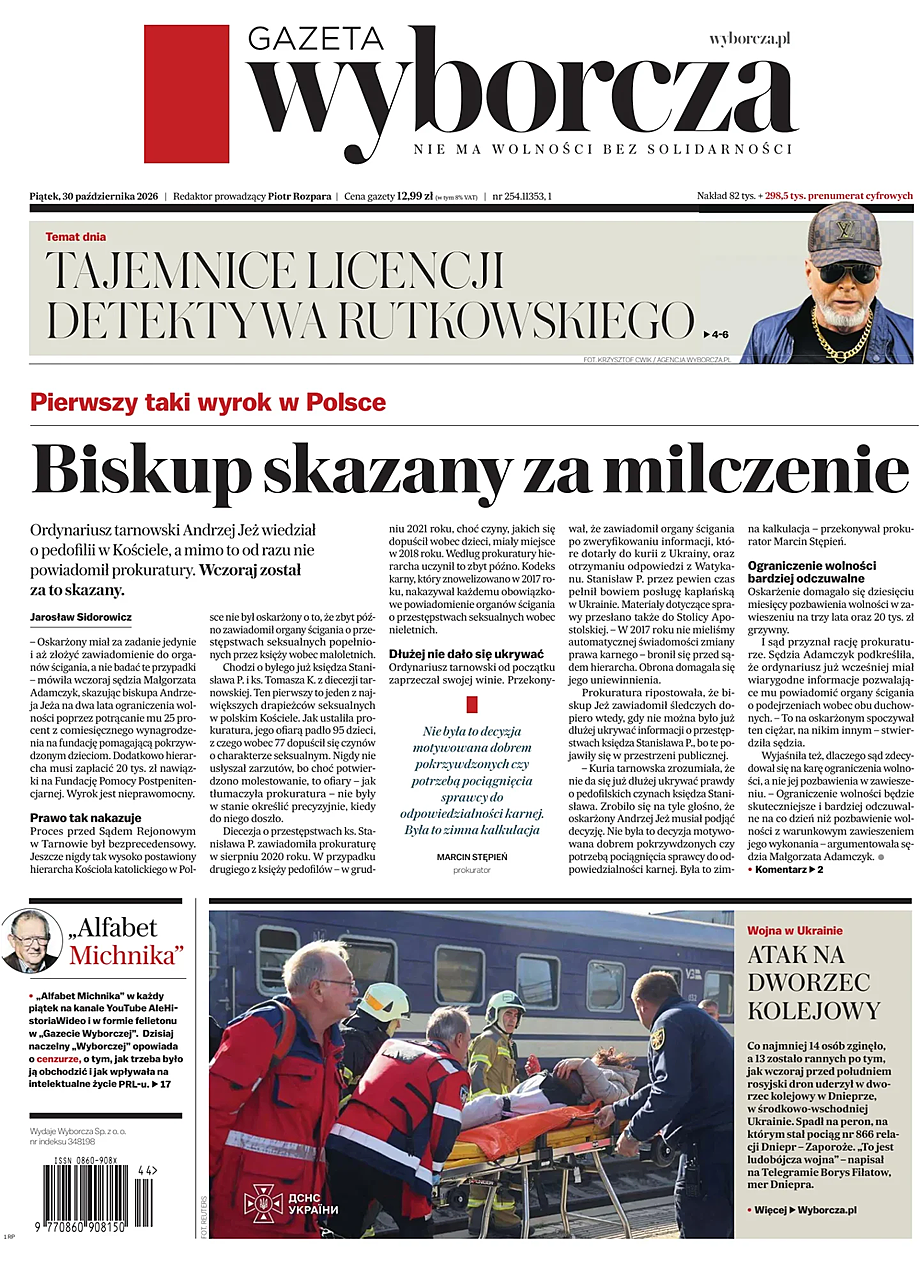 Portada Gazeta Wyborcza de hoy - Quiosco 30 octubre 2026