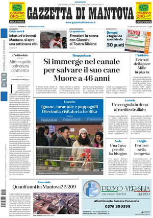 Prima pagina Gazzetta di Mantova di oggi - Quotidiano regionale