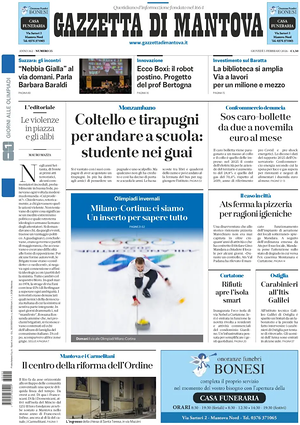 Prima pagina Gazzetta di Mantova di oggi - Quotidiano regionale
