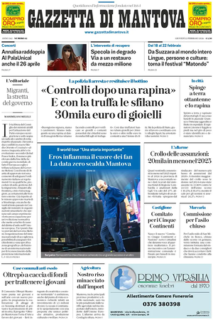 Prima pagina Gazzetta di Mantova di oggi - Quotidiano regionale