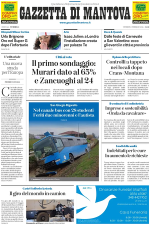Prima pagina Gazzetta di Mantova di oggi - Quotidiano regionale
