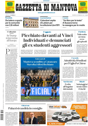 Prima pagina Gazzetta di Mantova di oggi - Quotidiano regionale