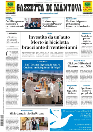 Prima pagina Gazzetta di Mantova di oggi - Quotidiano regionale