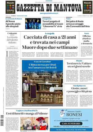 Prima pagina Gazzetta di Mantova di oggi - Quotidiano regionale