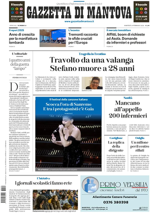 Prima pagina Gazzetta di Mantova di oggi - Quotidiano regionale