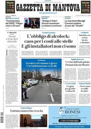 Prima pagina Gazzetta di Mantova di oggi - Quotidiano regionale
