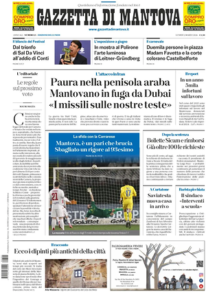 Prima pagina Gazzetta di Mantova di oggi - Quotidiano regionale