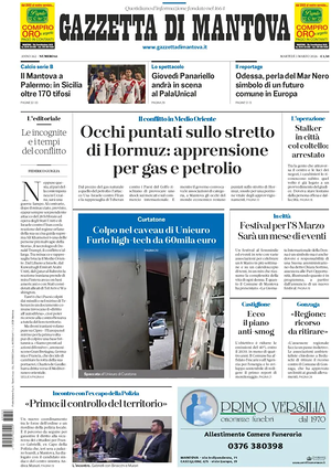 Prima pagina Gazzetta di Mantova di oggi - Quotidiano regionale