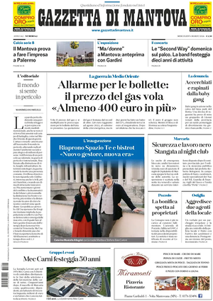 Prima pagina Gazzetta di Mantova di oggi - Quotidiano regionale