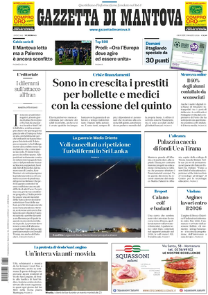 Prima pagina Gazzetta di Mantova di oggi - Quotidiano regionale