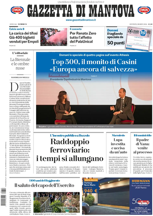 Prima pagina Gazzetta di Mantova di oggi - Quotidiano regionale