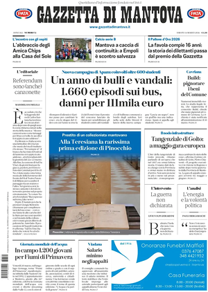Prima pagina Gazzetta di Mantova di oggi - Quotidiano regionale