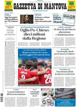 Prima pagina Gazzetta di Mantova di oggi - Quotidiano regionale