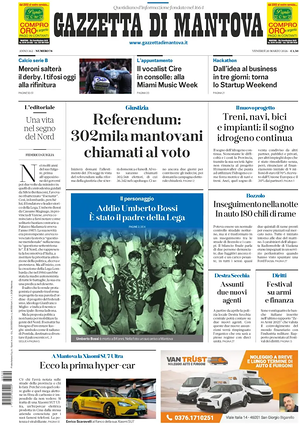 Prima pagina Gazzetta di Mantova di oggi - Quotidiano regionale