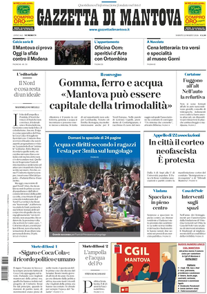 Prima pagina Gazzetta di Mantova di oggi - Quotidiano regionale