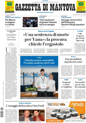 Prima pagina Gazzetta di Mantova di oggi - Quotidiano regionale