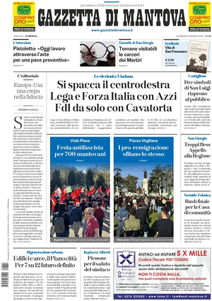 Prima pagina Gazzetta di Mantova di oggi - Quotidiano regionale