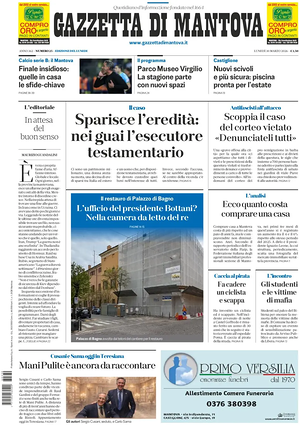 Prima pagina Gazzetta di Mantova di oggi - Quotidiano regionale