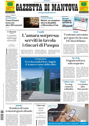 Prima pagina Gazzetta di Mantova di oggi - Quotidiano regionale