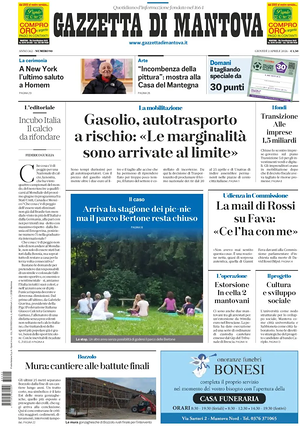 Prima pagina Gazzetta di Mantova di oggi - Quotidiano regionale