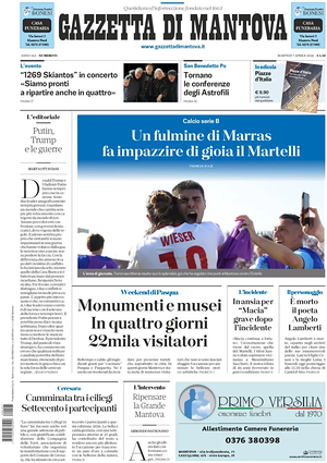 Prima pagina Gazzetta di Mantova di oggi - Quotidiano regionale