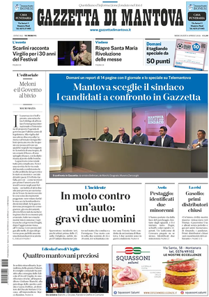 Prima pagina Gazzetta di Mantova di oggi - Quotidiano regionale