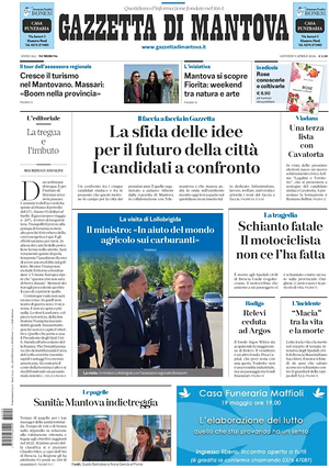 Prima pagina Gazzetta di Mantova di oggi - Quotidiano regionale