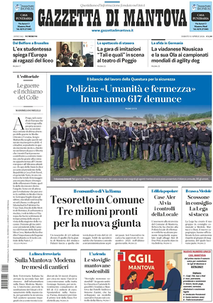 Prima pagina Gazzetta di Mantova di oggi - Quotidiano regionale