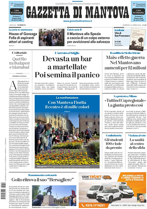 Prima pagina Gazzetta di Mantova di oggi - Quotidiano regionale