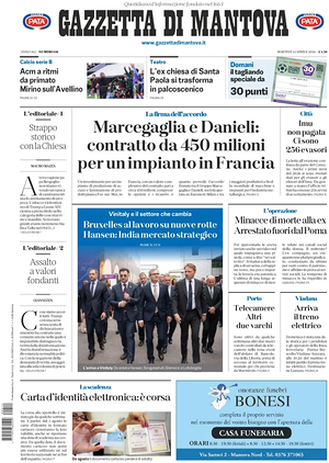 Prima pagina Gazzetta di Mantova di oggi - Quotidiano regionale